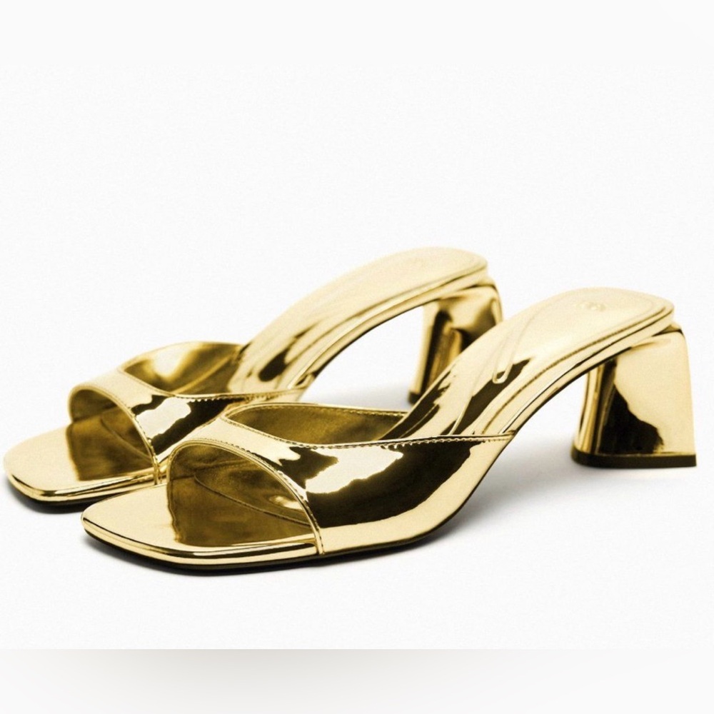 Zara Gold Heeled Mules